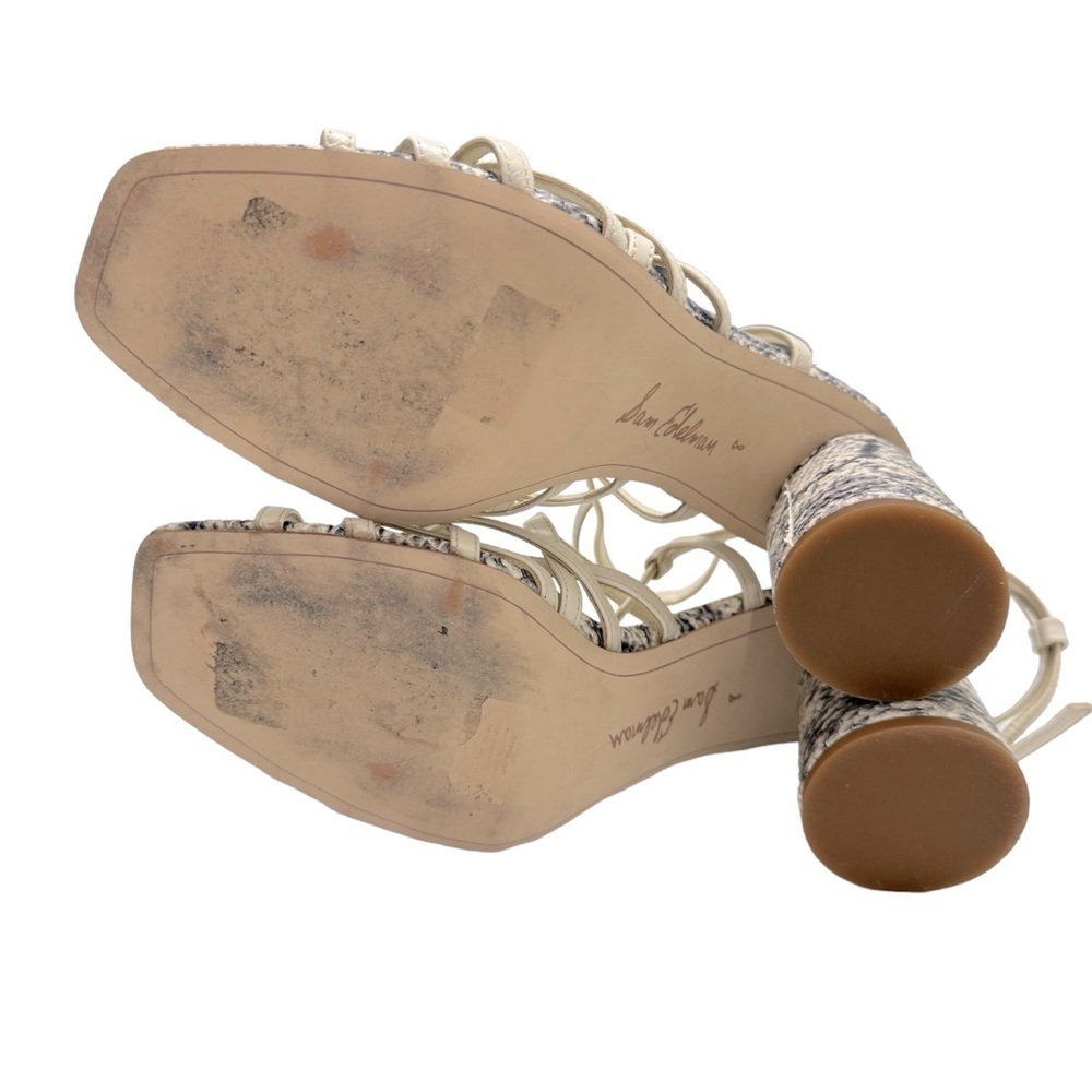 Sam Edelman Daffodil Heeled Sandals in Reptile Embossed Modern Ivory Leather Sz8 - Picture 7 of 8